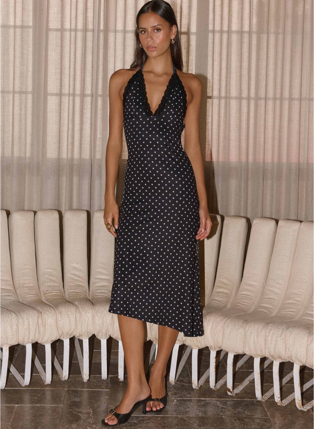 Peppermayo Illuminate Halter Midi Dress - Black Polkadot